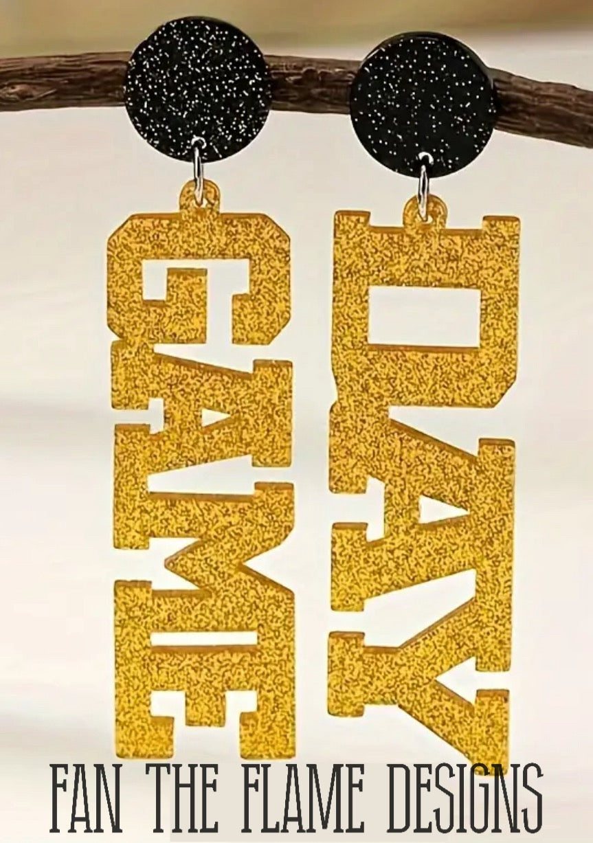 Game Day Glitter Gold Dangle Earrings