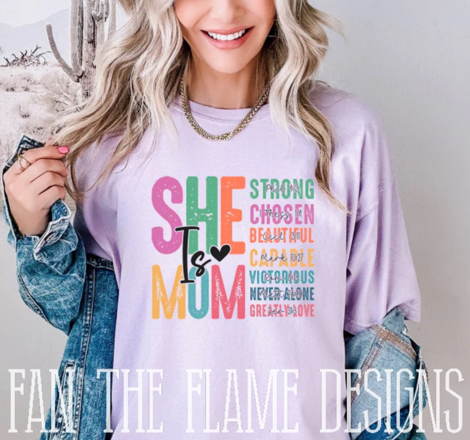 She Is Mom Full Color tee