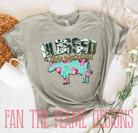 Blessed and cow obsessed cowprint and floral tee/sweatshirt