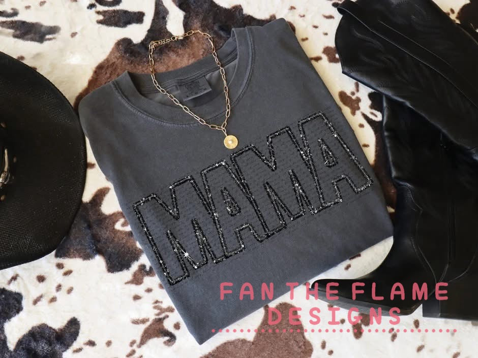 Mama black faux embroidery tee/sweatshirt