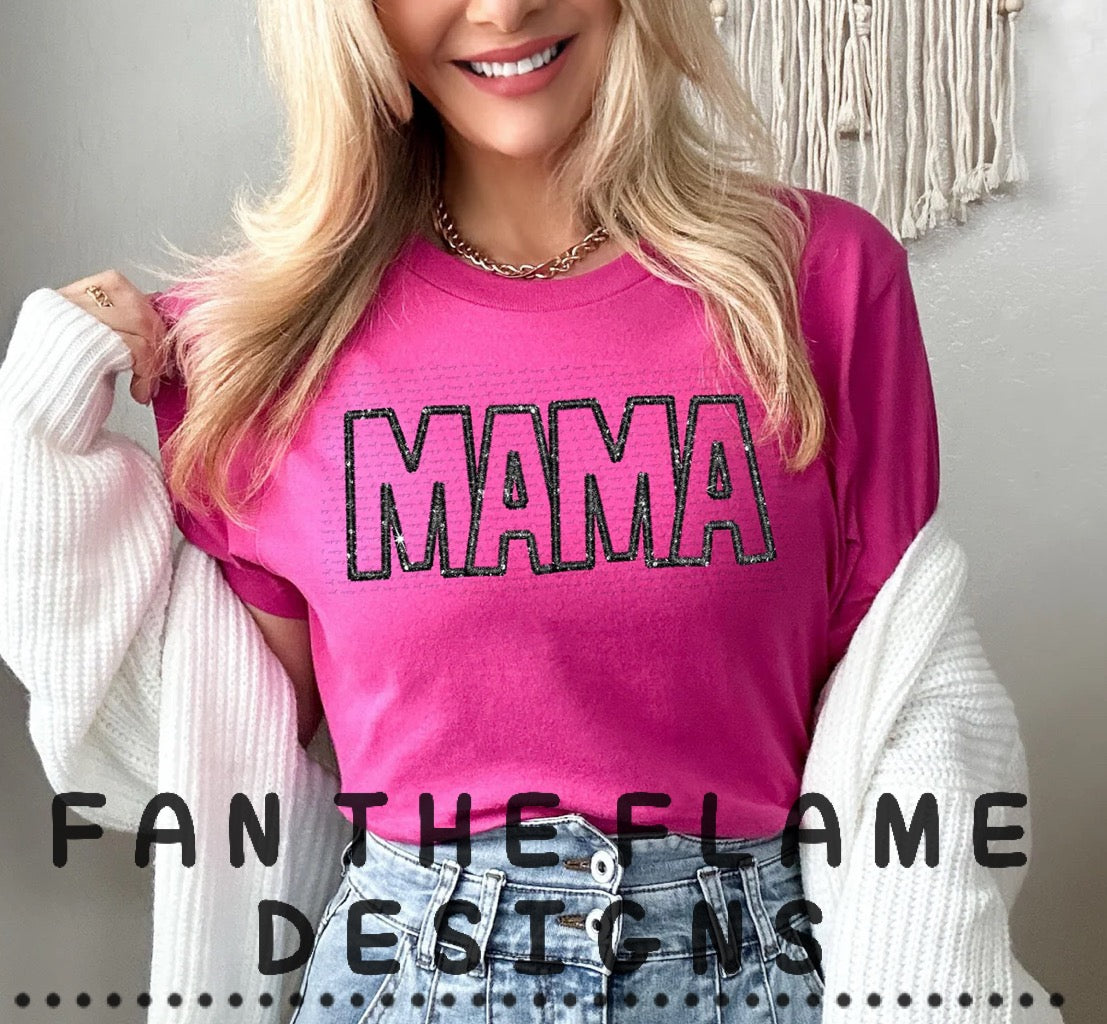 Mama black faux embroidery tee/sweatshirt