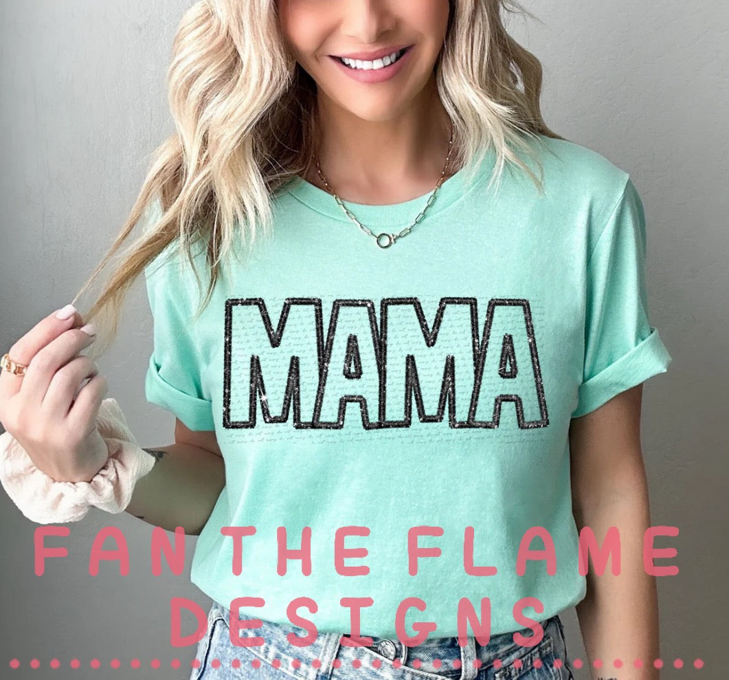 Mama black faux embroidery tee/sweatshirt