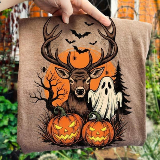 Deer, with ghosts and pumpkins Tee/Sweatshirt