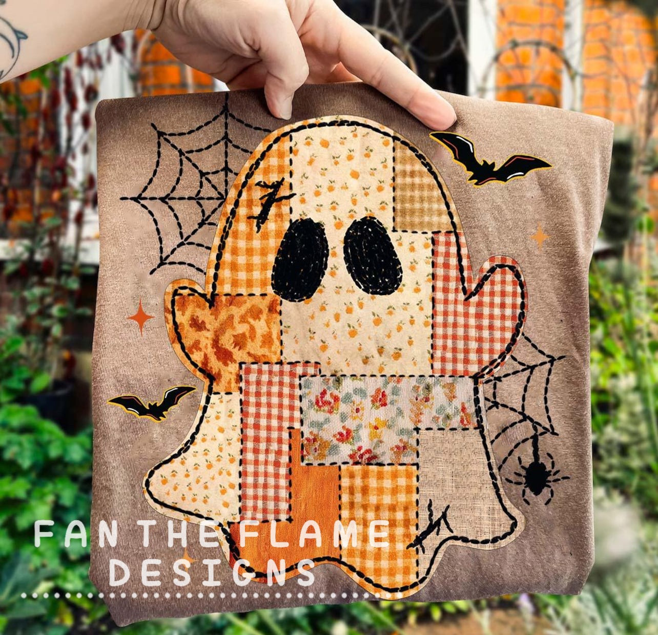 Patchwork ghost with web Tee/Sweatshirt