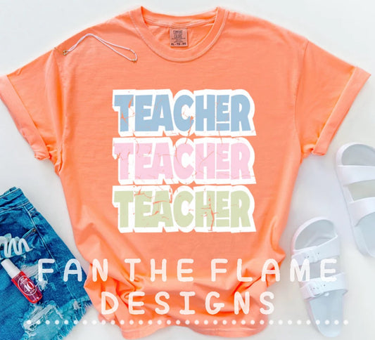 Teacher Shadow Layer Bubble Stacked Distressed Tee/Sweatshirt