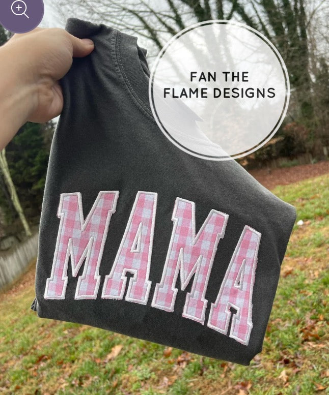 Pink Gingham Embroidered Comfort Color Tee