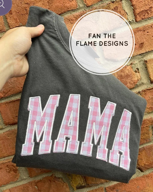 Pink Gingham Embroidered Comfort Color Tee