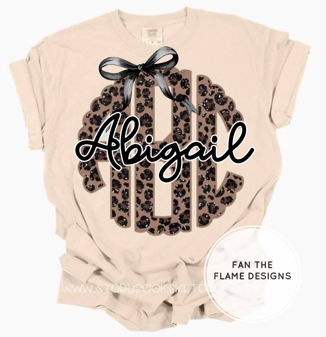 Glitter Leopard Monogram with bow