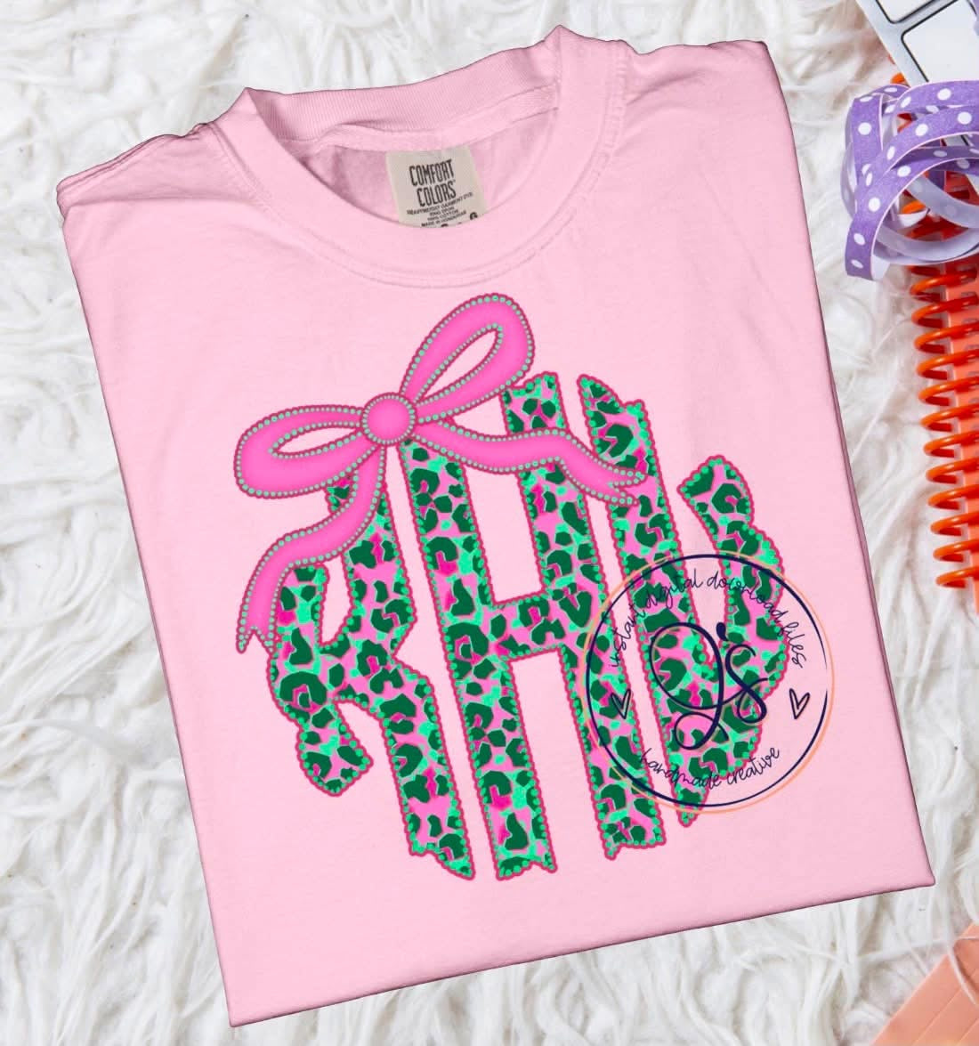 Green & Pink Leopard Monogram with bow