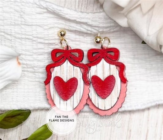 Handmade Coquette Bow with Heart Dangle Earrings