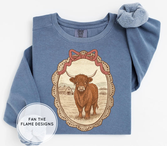 Vintage Farmhouse Highland Cow Short/Long/Sweatshirt