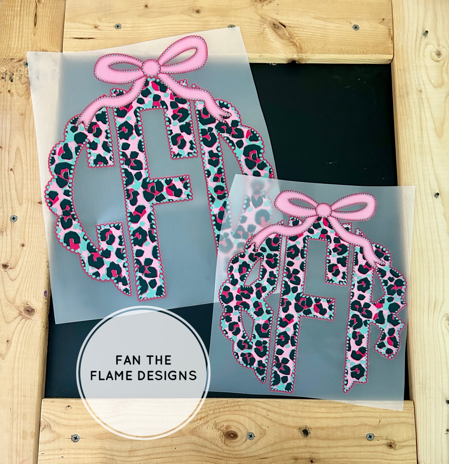 Green & Pink Leopard Monogram with bow