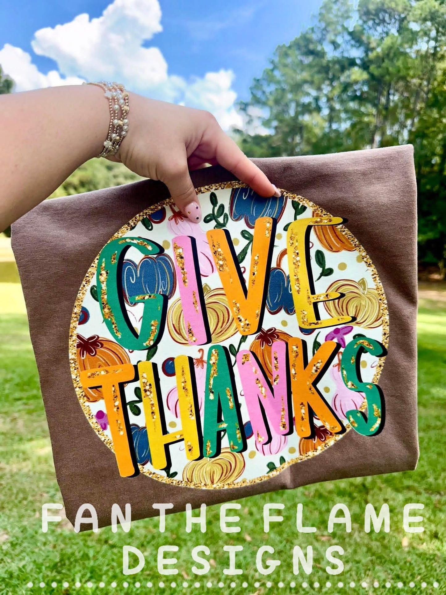 Give Thanks Glitter Circle DTF Print