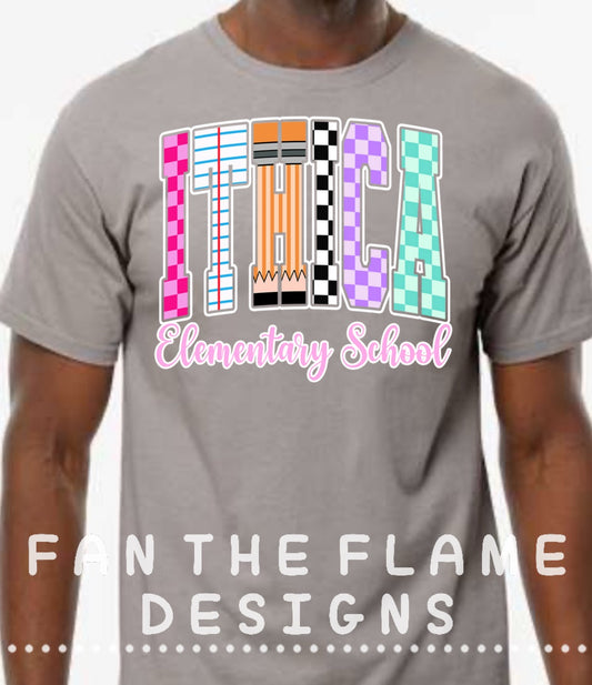 Ithica Elementary School Pencil Font tee/sweatshirt