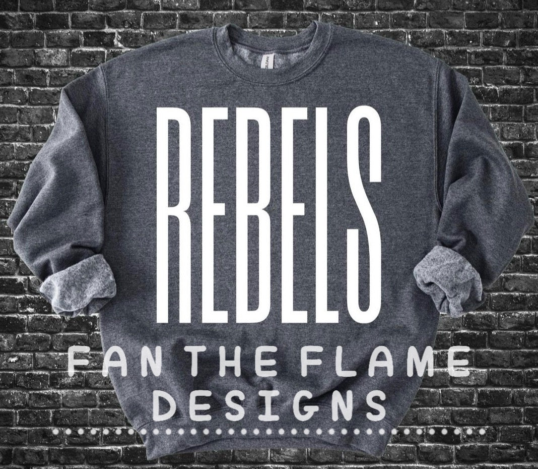 Rebels Tall Skinny Oversized School Mascot Tee/Sweatshirt