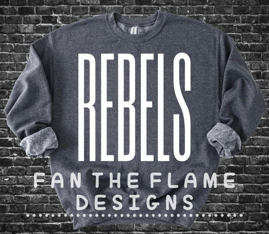 Rebels Tall Skinny Oversized School Mascot Tee/Sweatshirt