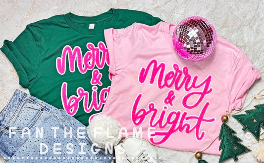Merry & Bright Fluffy Pink Patch Tee/Sweatshirt