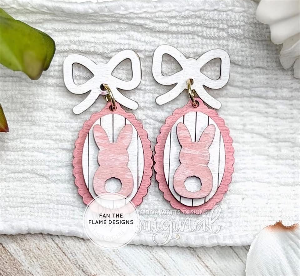 Handmade Coquette Bow with Bunny Dangle Earrings