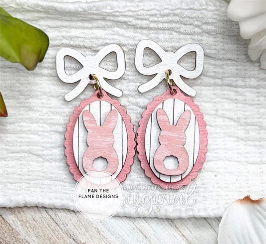 Handmade Coquette Bow with Bunny Dangle Earrings