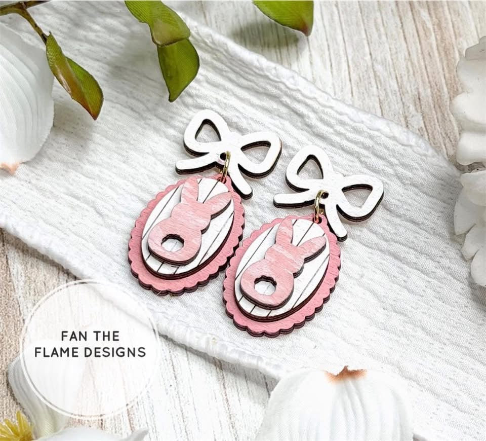 Handmade Coquette Bow with Bunny Dangle Earrings