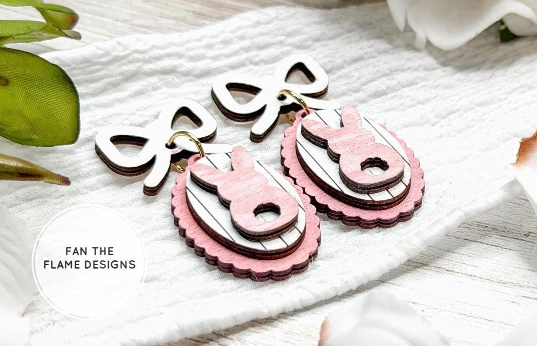 Handmade Coquette Bow with Bunny Dangle Earrings