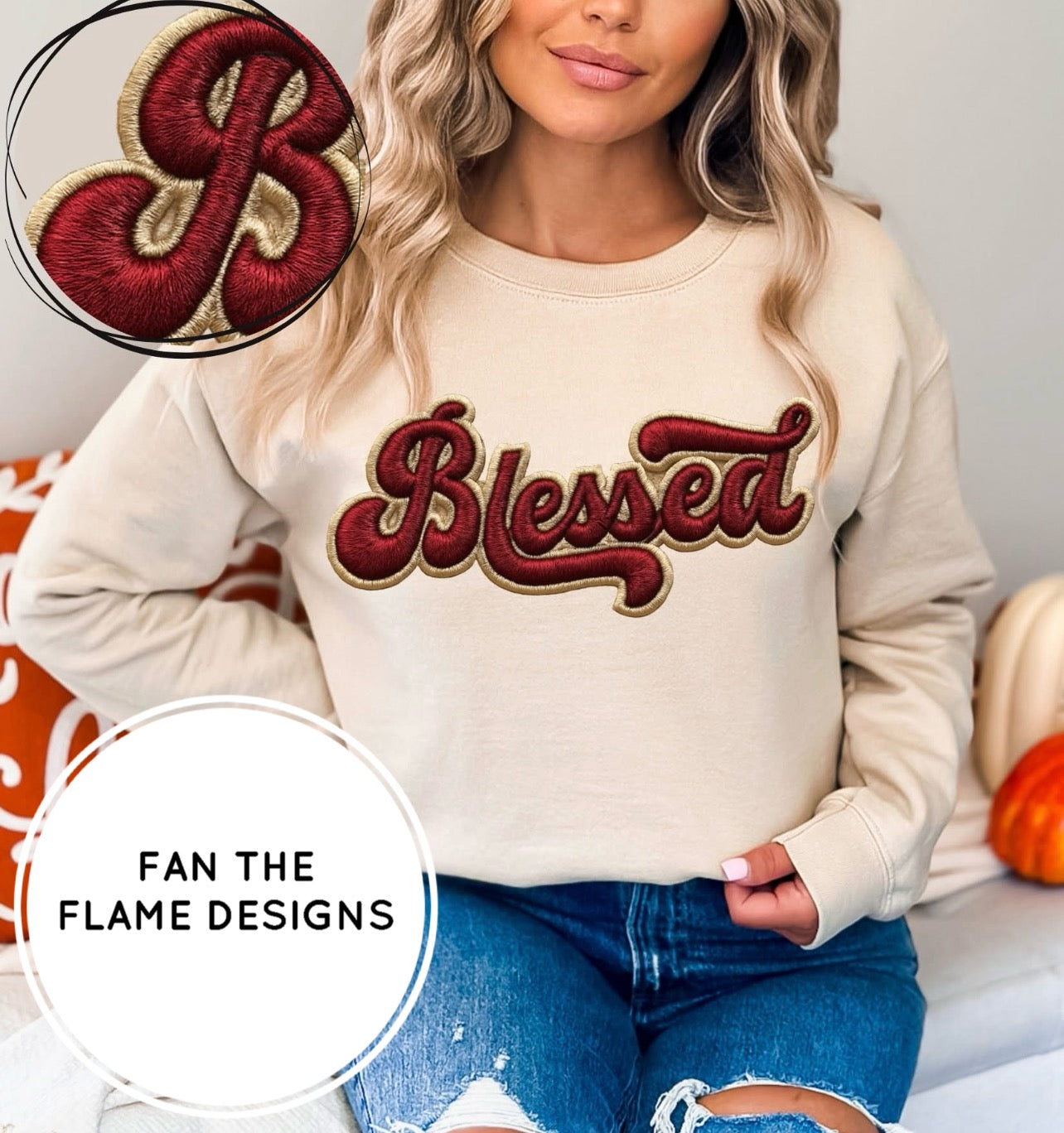 Faux Embroidery Blessed Tee/Sweatshirt