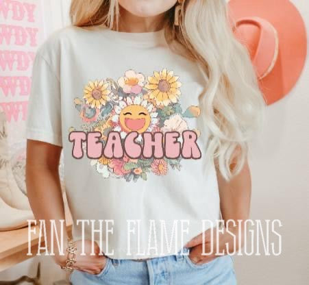 Teacher Smiley & Flowers tee/sweatshirt