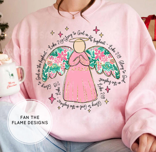 Glitter Pink Floral Angel Short/Long/Sweatshirt