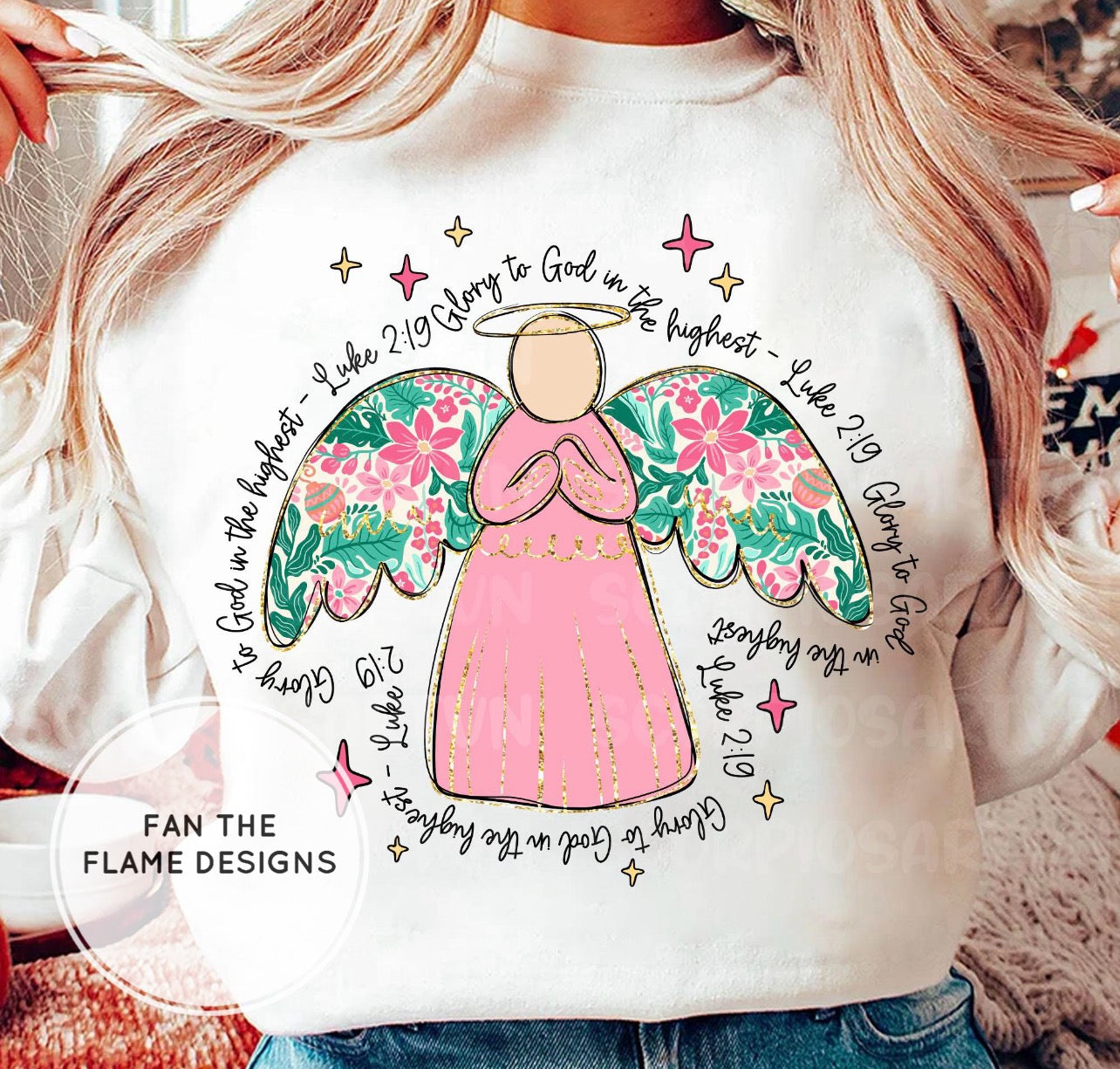 Glitter Pink Floral Angel Short/Long/Sweatshirt