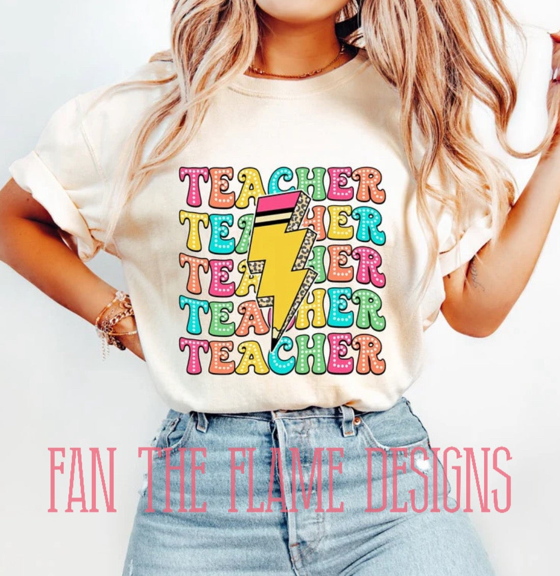 Teacher stacked pencil lightning bolt tee/sweatshirt