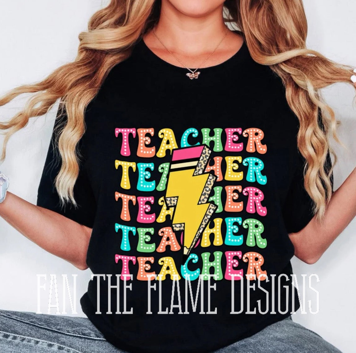 Teacher stacked pencil lightning bolt tee/sweatshirt