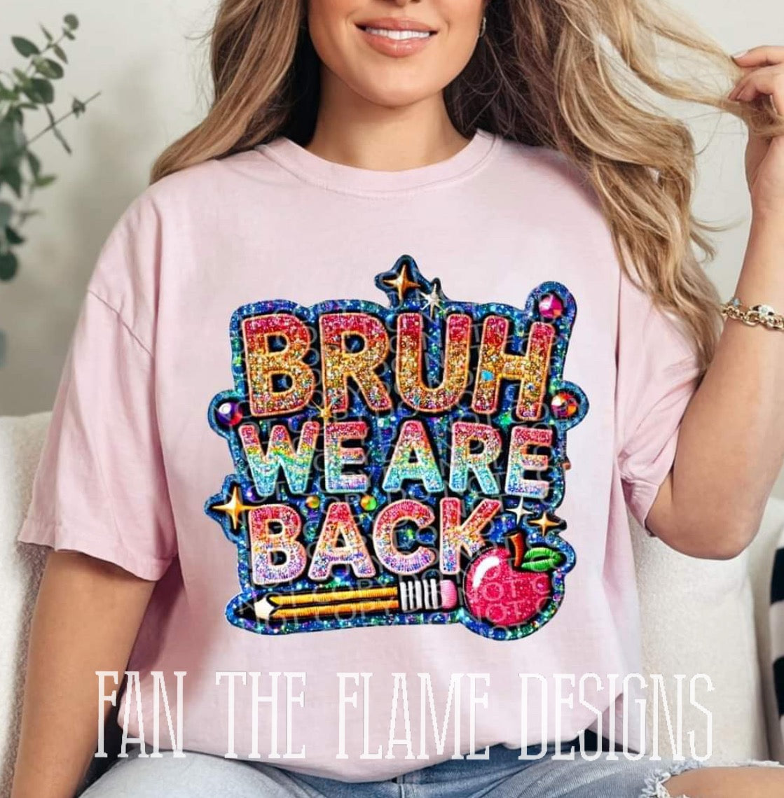 Bruh we are back sequins pencil apple tee/sweatshirt