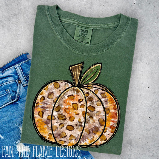 Leopard and orange round pumpkin tee/sweatshirt