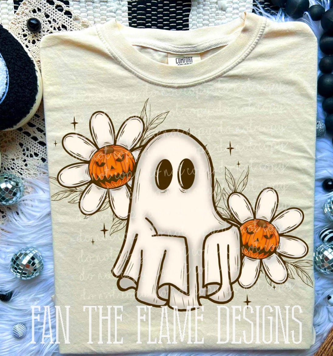 Ghost with pumpkin flowers tee/sweatshirt