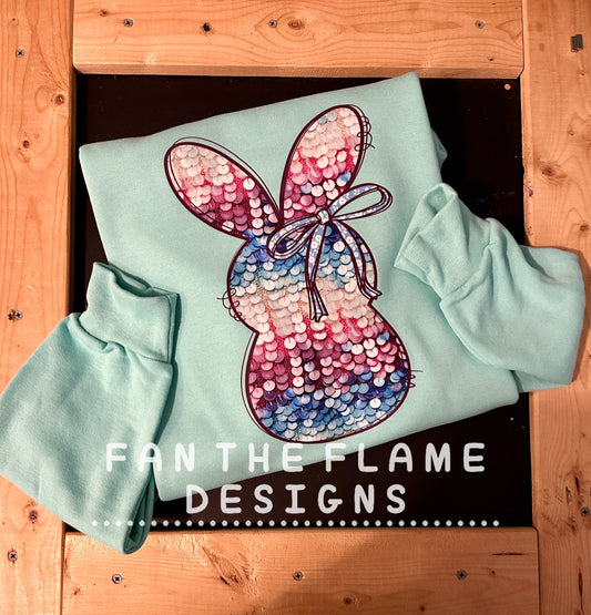 Bunny blue faux sequin bow tee/sweatshirt