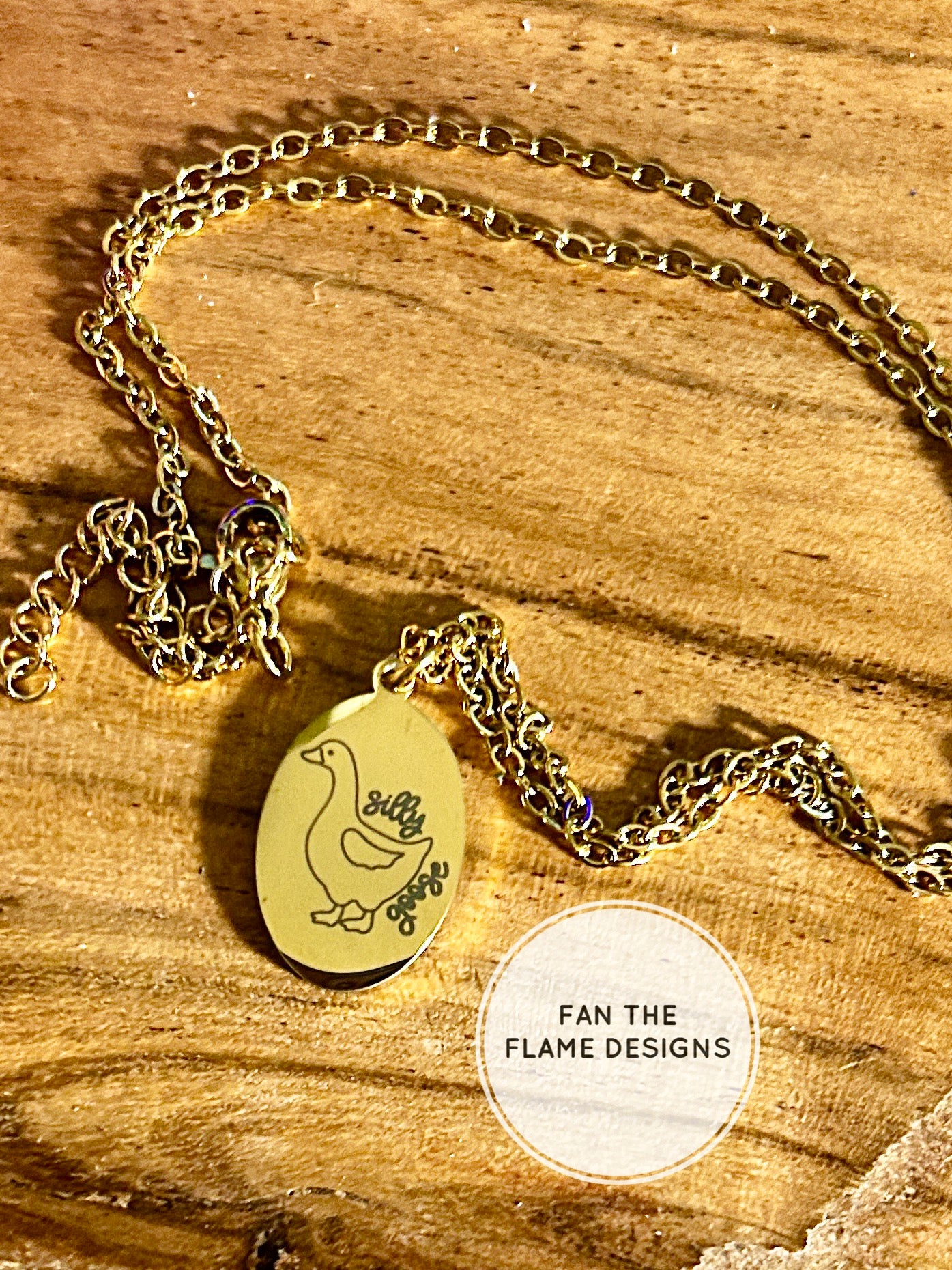 Silly Goose Engraved Oval Necklace