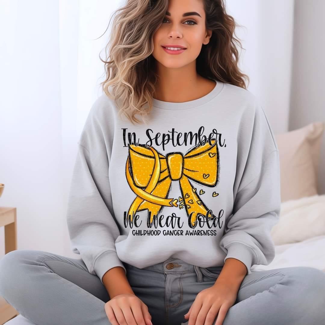 In September we wear gold bow and ribbon tee/sweatshirt