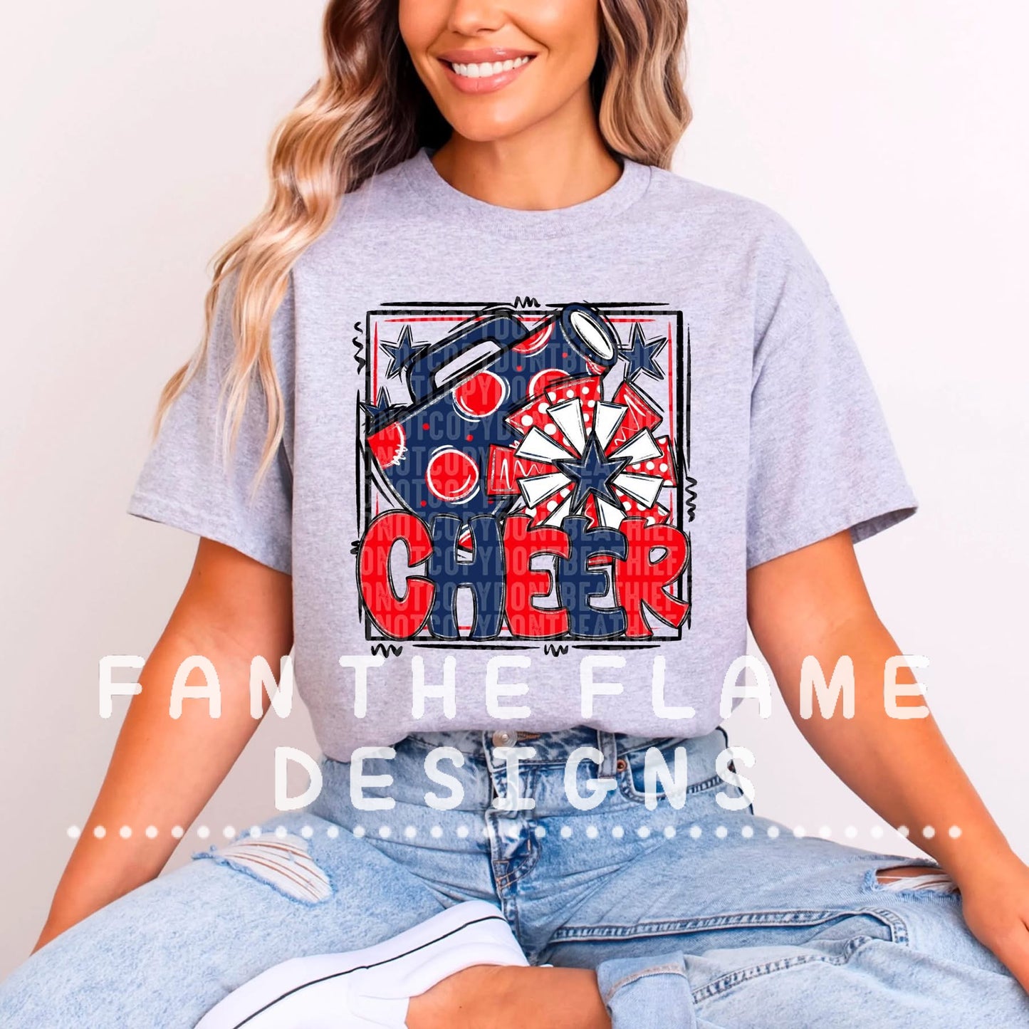 Cheer red and navy blue with frame tee/tank