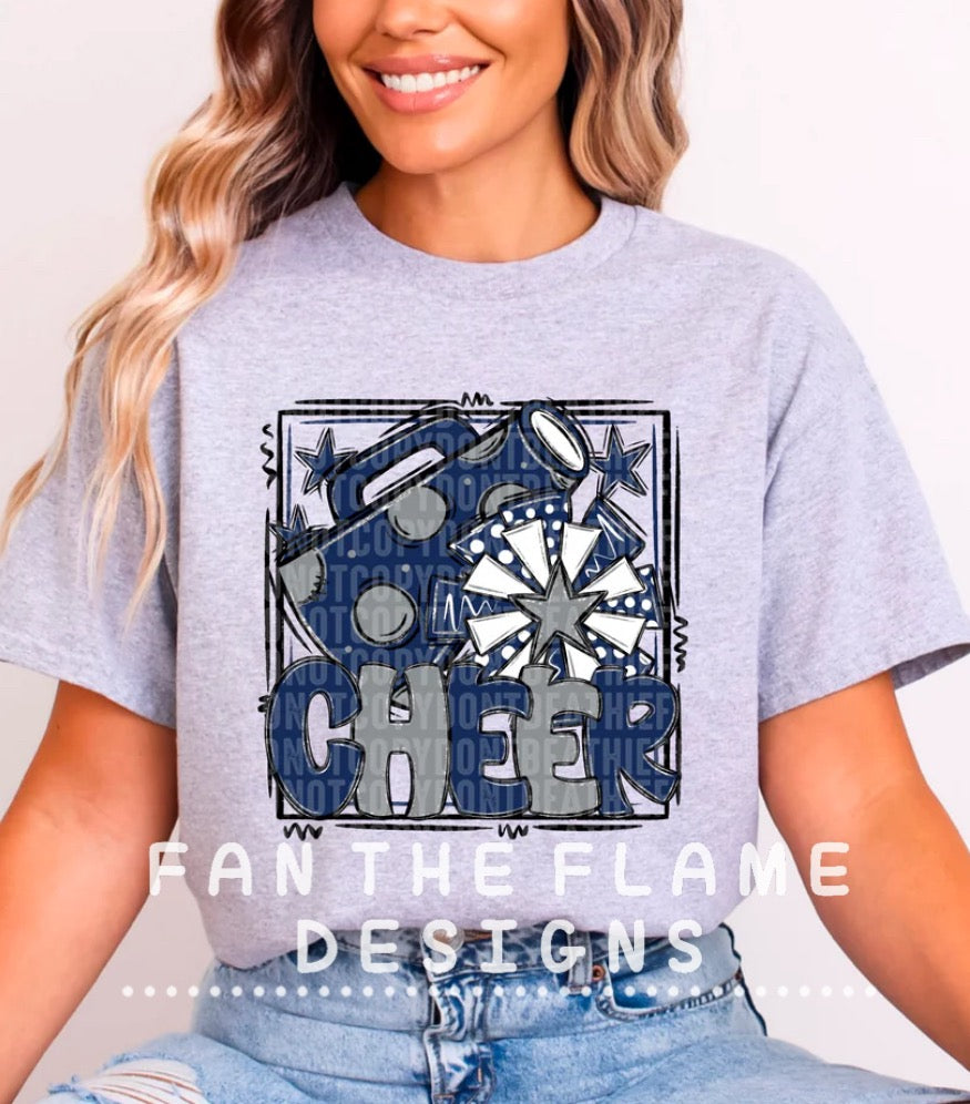 Cheer navy blue and grey with frame tee/tank