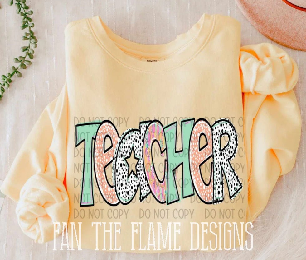 Teacher peach and green tee/sweatshirt