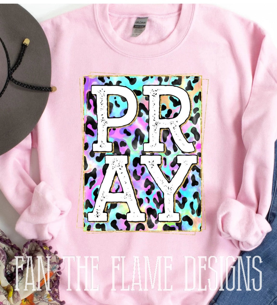 Colorful Leopard Pray tee/sweatshirt