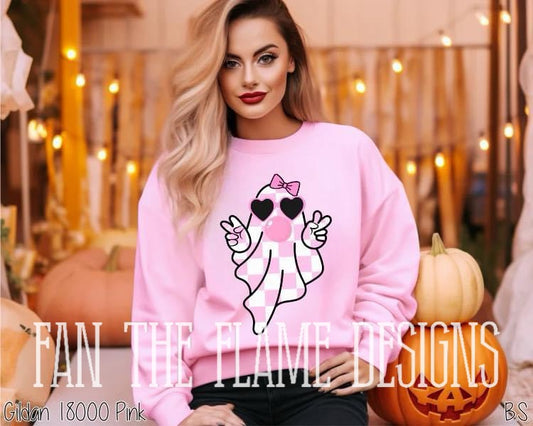 Checkered Pink Bubble Ghost tee/sweatshirt