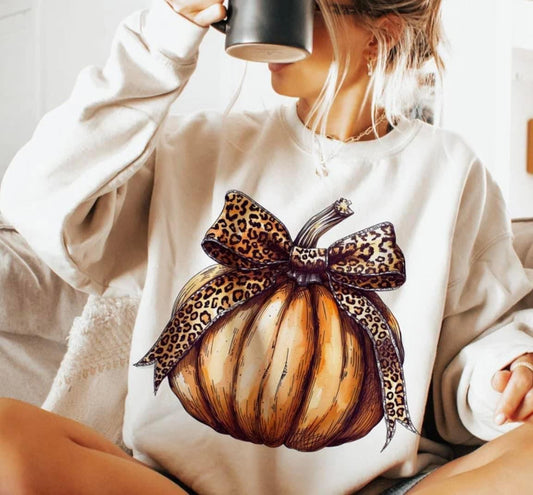 Orange pumkin leopard bow tee/sweatshirt