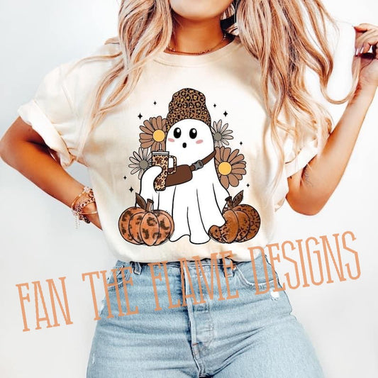 Fall ghost with bag and cup tee/sweatshirt