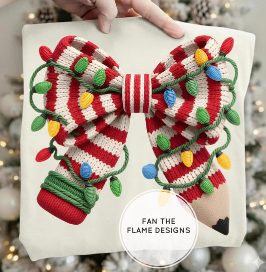 Christmas Pencil Bow with lights Short/Long/Sweatshirt
