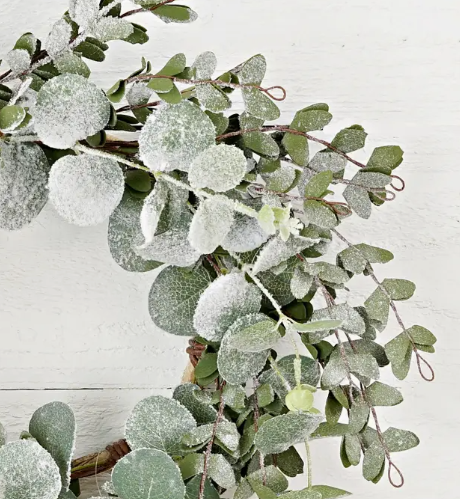 18in Wreath-Snowy Flocked Mixed Eucalyptus Leaves