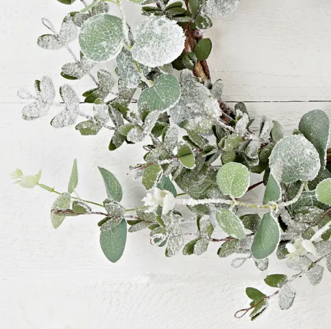 18in Wreath-Snowy Flocked Mixed Eucalyptus Leaves