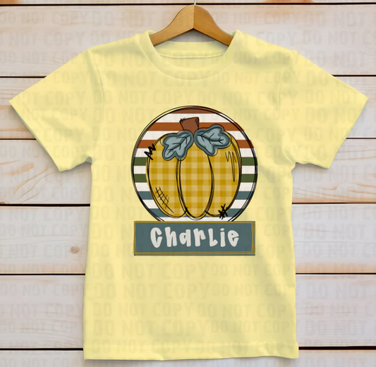 Floral or Checkered Pumpkin w/Custom Name tee/sweatshirt