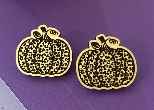 Leopard Print Wooden Pumpkin Studs