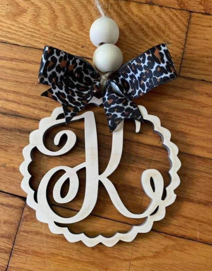 Scalloped Edge Monogram Car Charm/Bogg Bag Charm